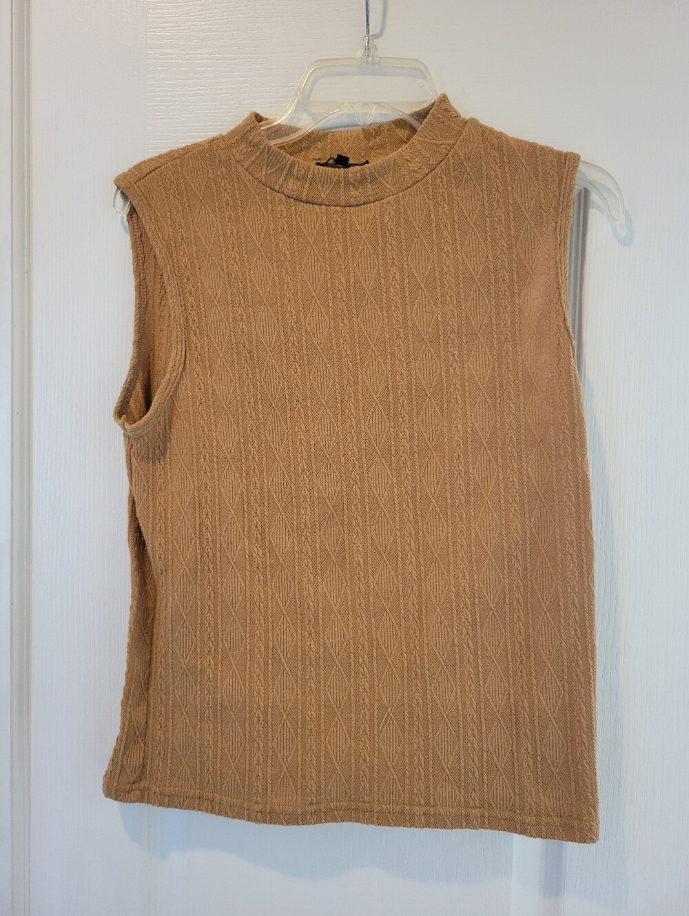 Sweater Vest 2XL Camel Beige Cable Knit Mock Neck Sleeveless Top Fall cozy